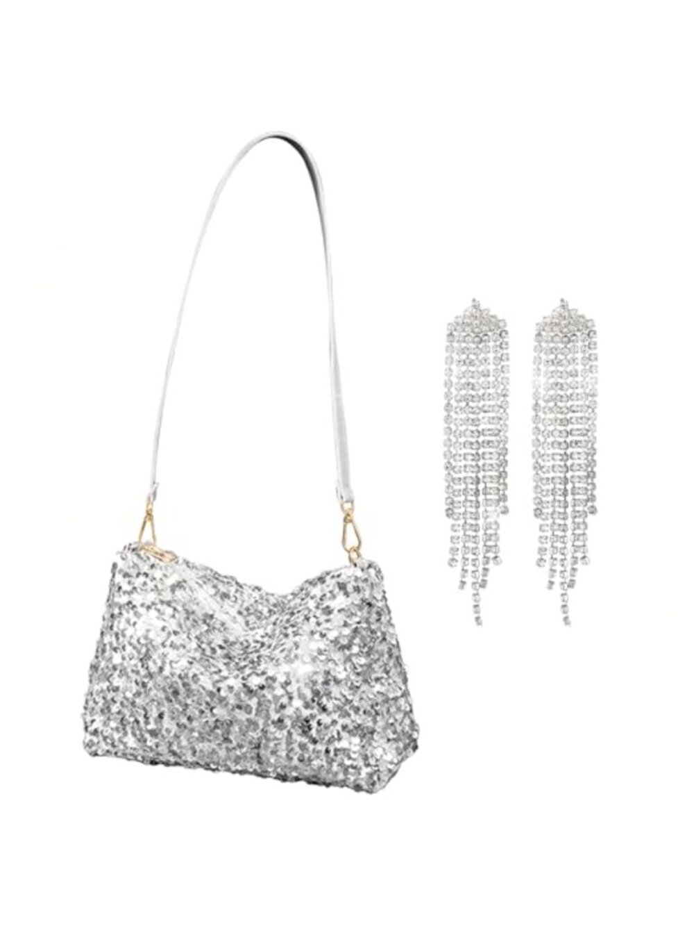 Sequin Hobo Evening Bag Sparkling Party Prom Clutch Purse Set with Earrings